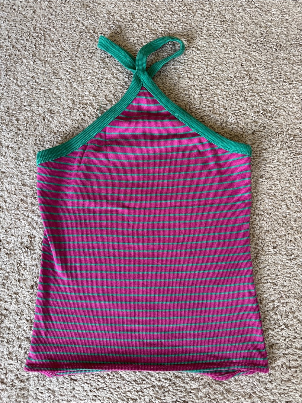 Mango Pink and Teal Striped Halter Tank Top - Picture 2 of 2